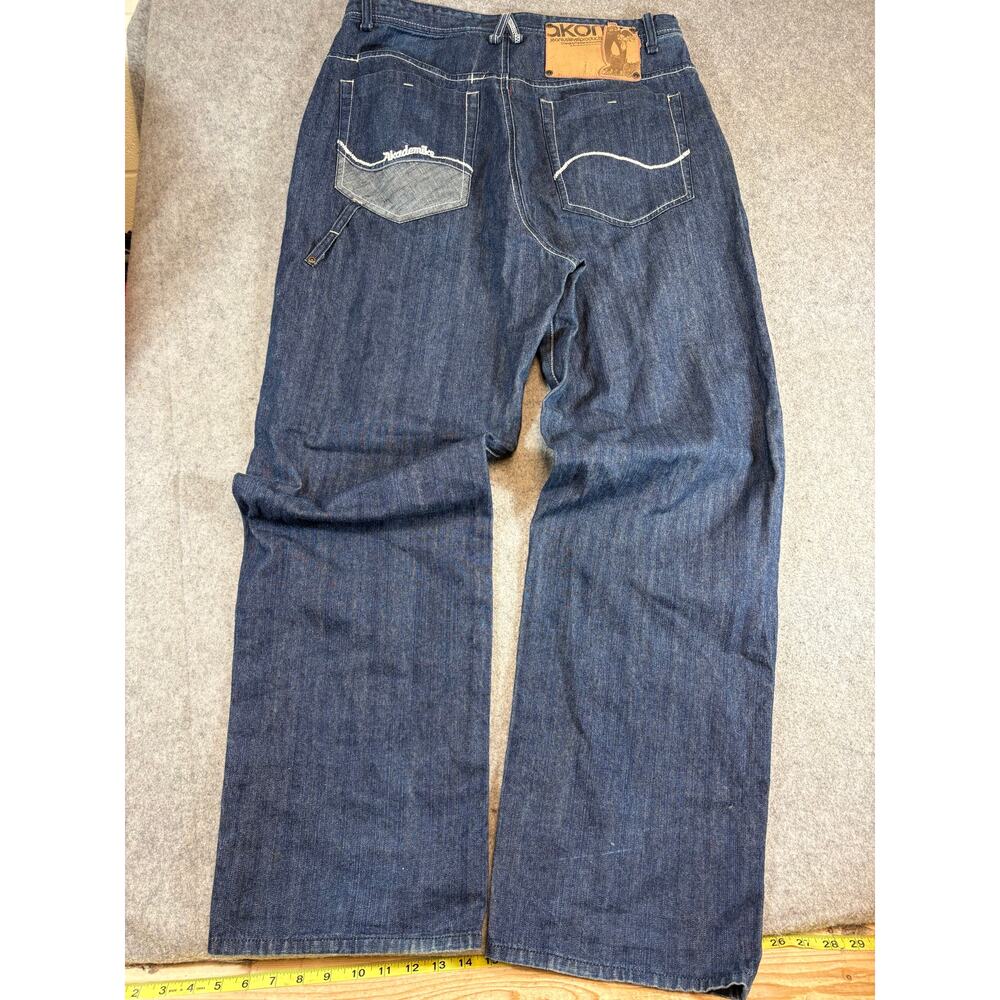 Vintage Akademics Baggy Straight Jeans Mens 36 Blue Denim Spellout Logo Goth Y2K